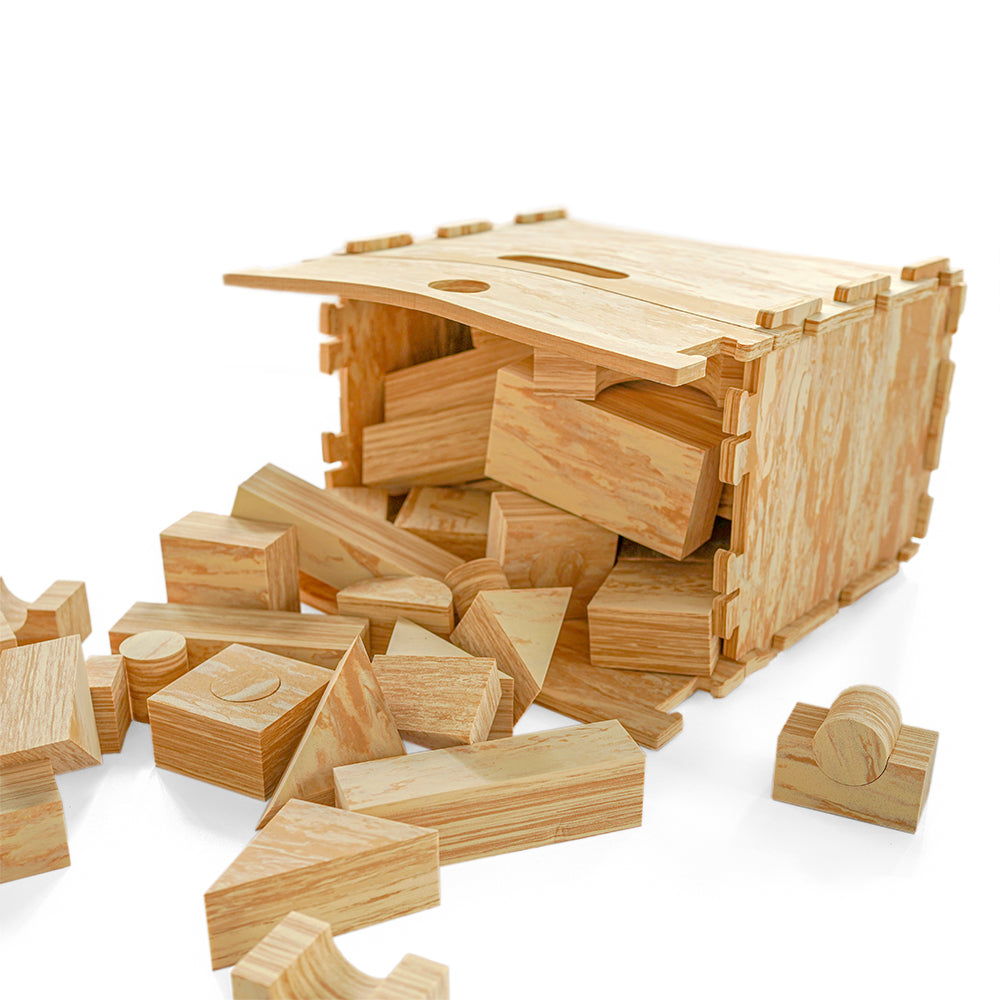 軟積木-木紋款68pcs(贈收納箱)